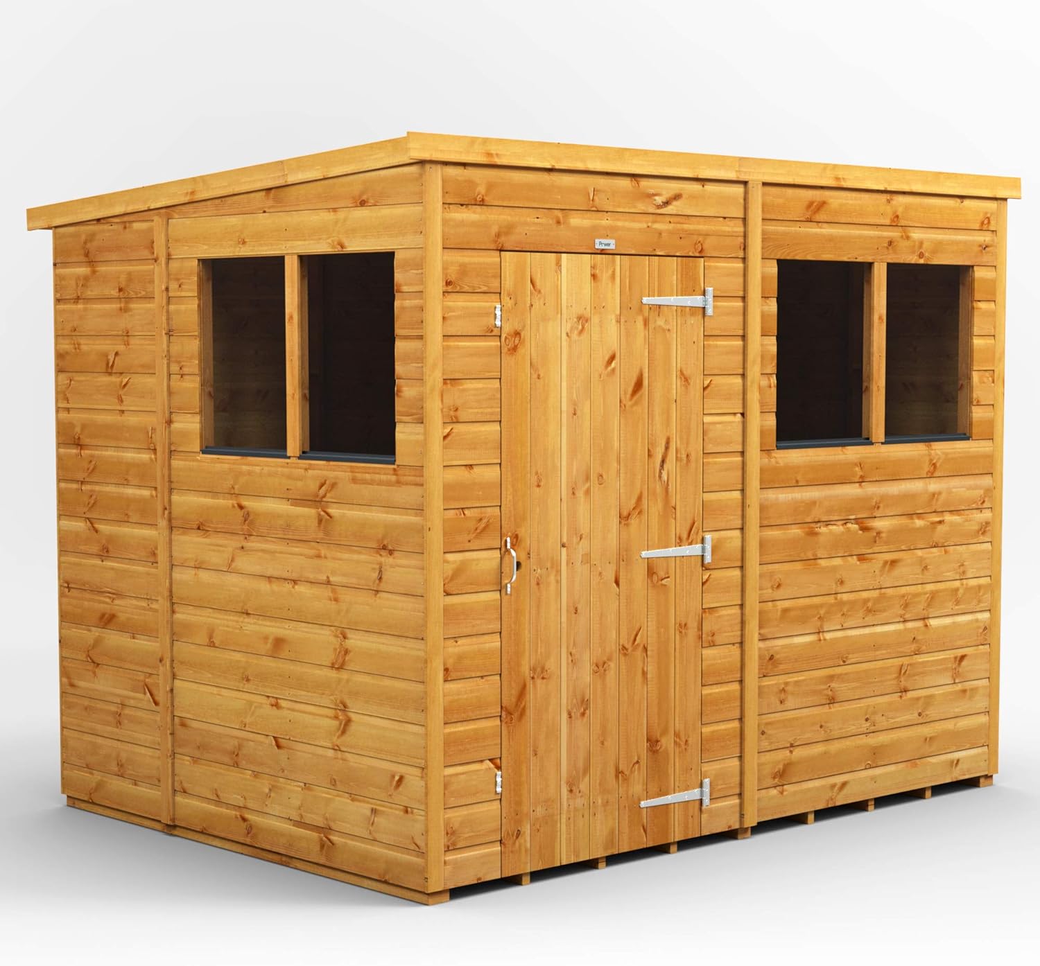 POWER High Grade Premium Pent Garden Wooden Shed with Security Features, Door & Window Flexibility, made from Extra Thick Timber & Toughened Glass - (8 x 6)