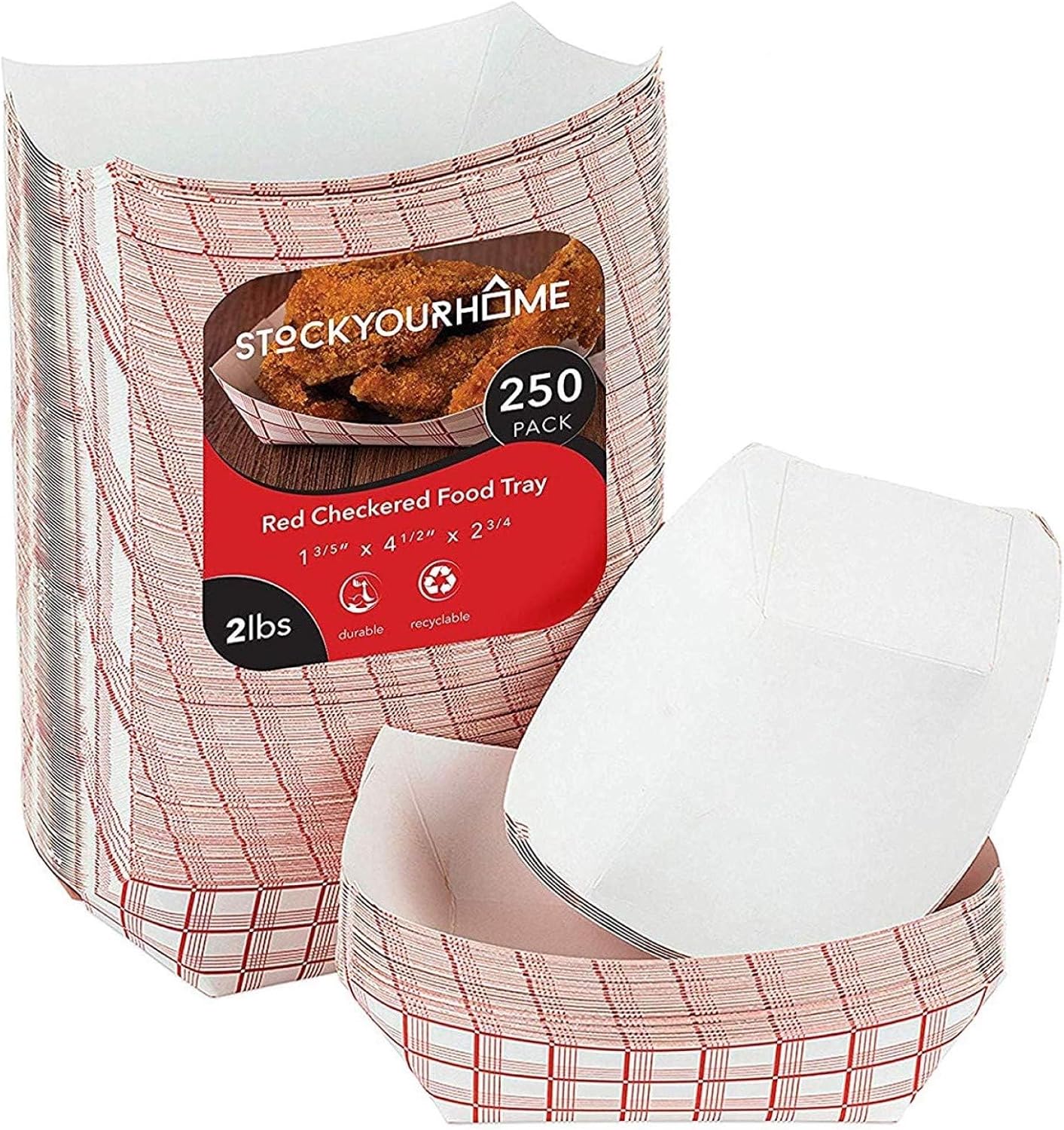 Stock Your Home Medium Paper Food Boats, 250 Pack, Red & White Checkered, 2 Lb Capacity, 4.5 x 2.75 x 1.75 in