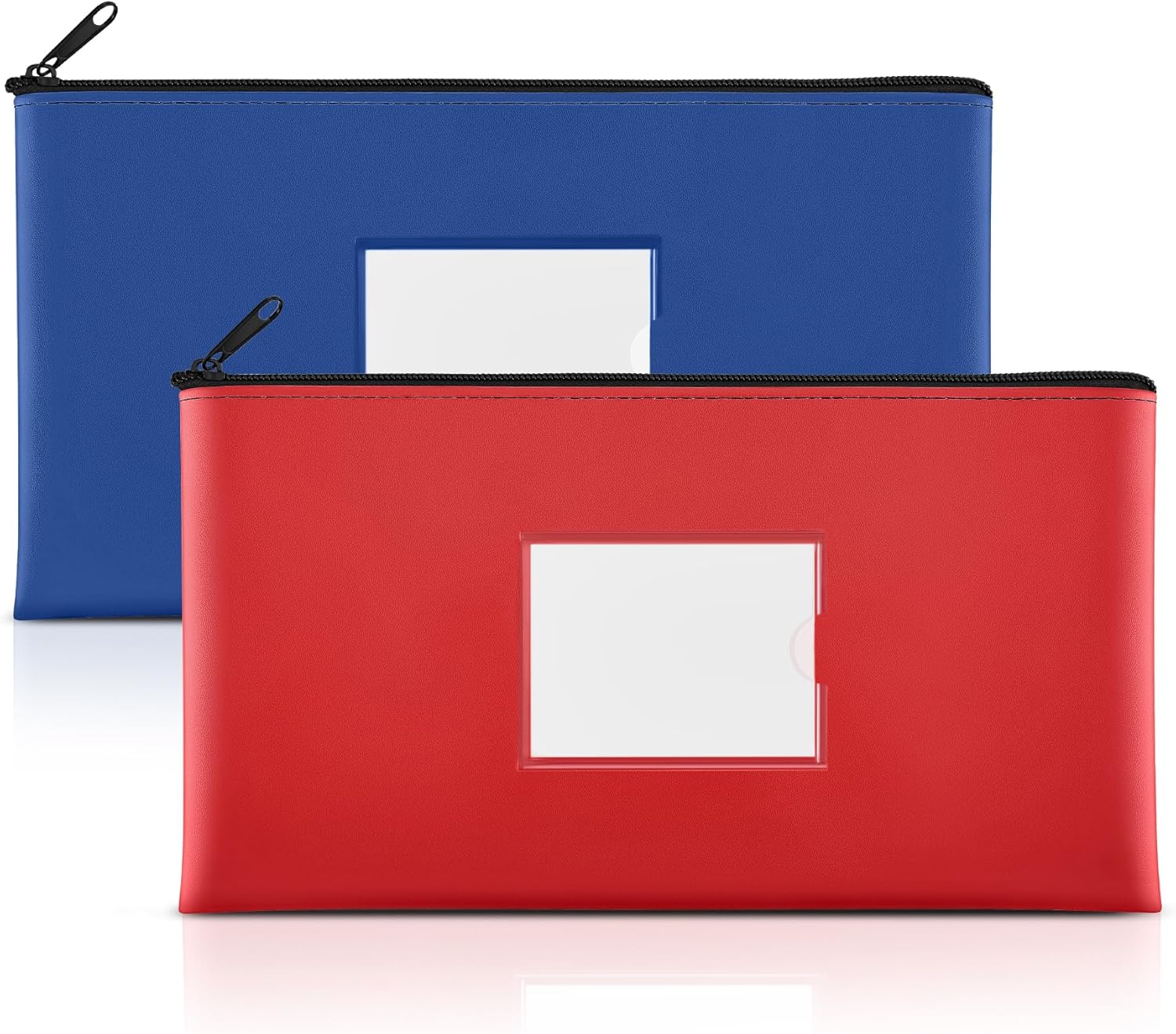 SMARTAKE 2-Pack Bank Deposit Money Bags with Zipper, PU Leather Bags Cash Wallet Pouches with Label, for Coins, Cosmetics, Invoice, Bills, Tools, 11.5 x 6.2 Inches, Navy Blue & Red