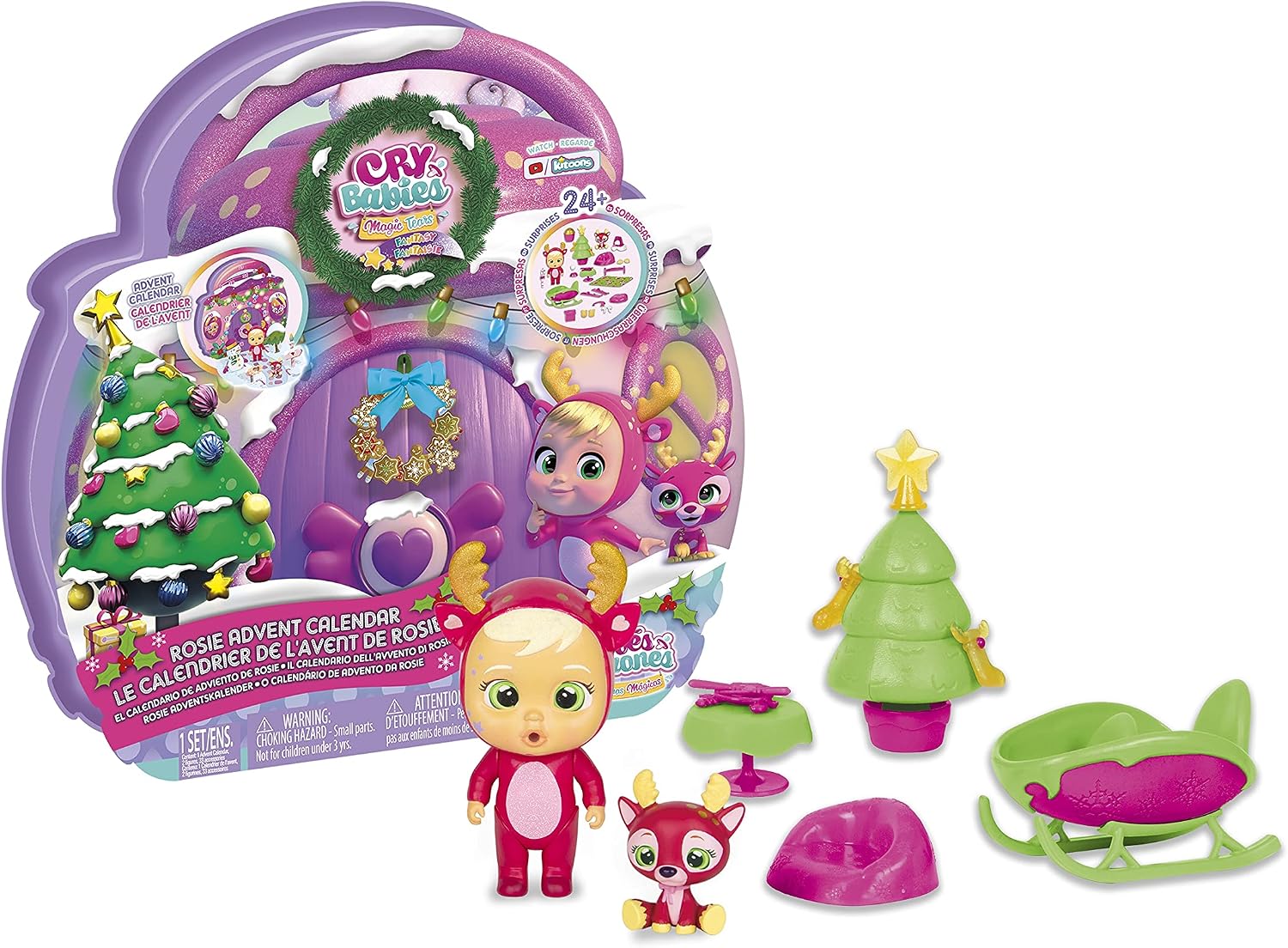 CRY BABIES MAGIC TEARS Rosie Advent Calendar | Christmas calendar with Exclusive baby doll Rosie who cries Real Tears, her Pet, 33 Accessories & +24 Surprises - Gift toy for boys and girls +3 Years