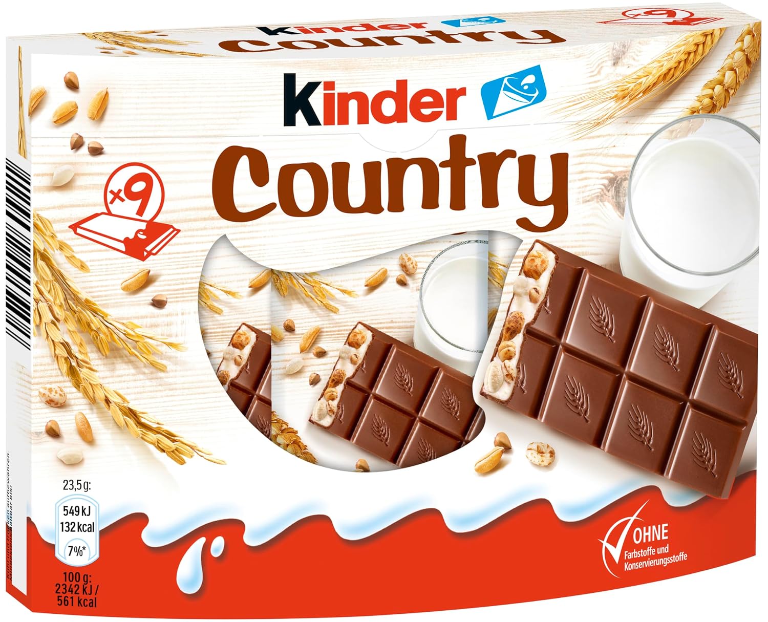 Kinder Country Milk Chocolate with Rich Milk Filling (9's), 211.5grams
