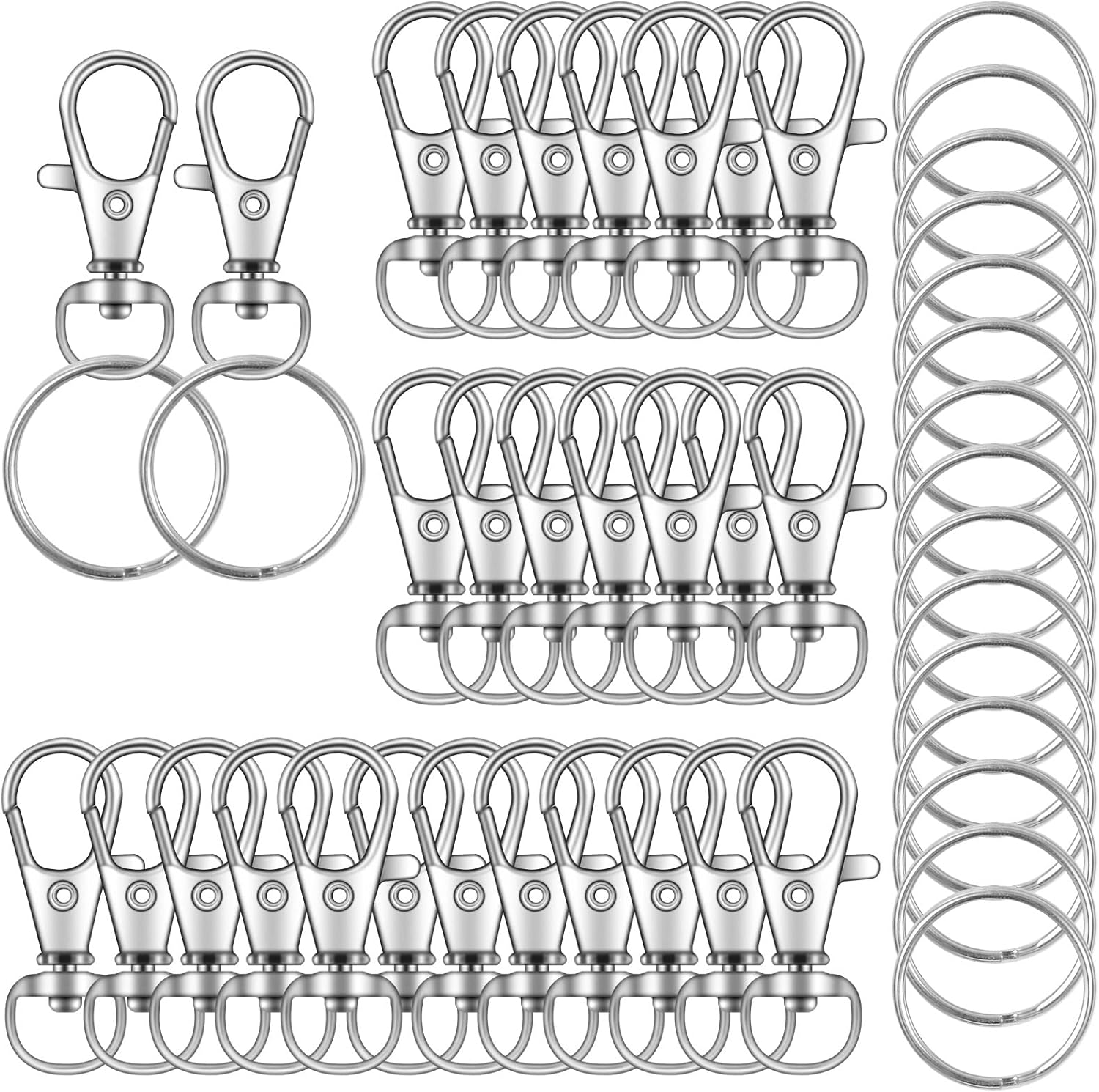 70PCS Swivel Snap Hooks with Key Rings, Metal Lobster Claw Clasp, Keychain Rings for Crafts 1.25inch/32mm