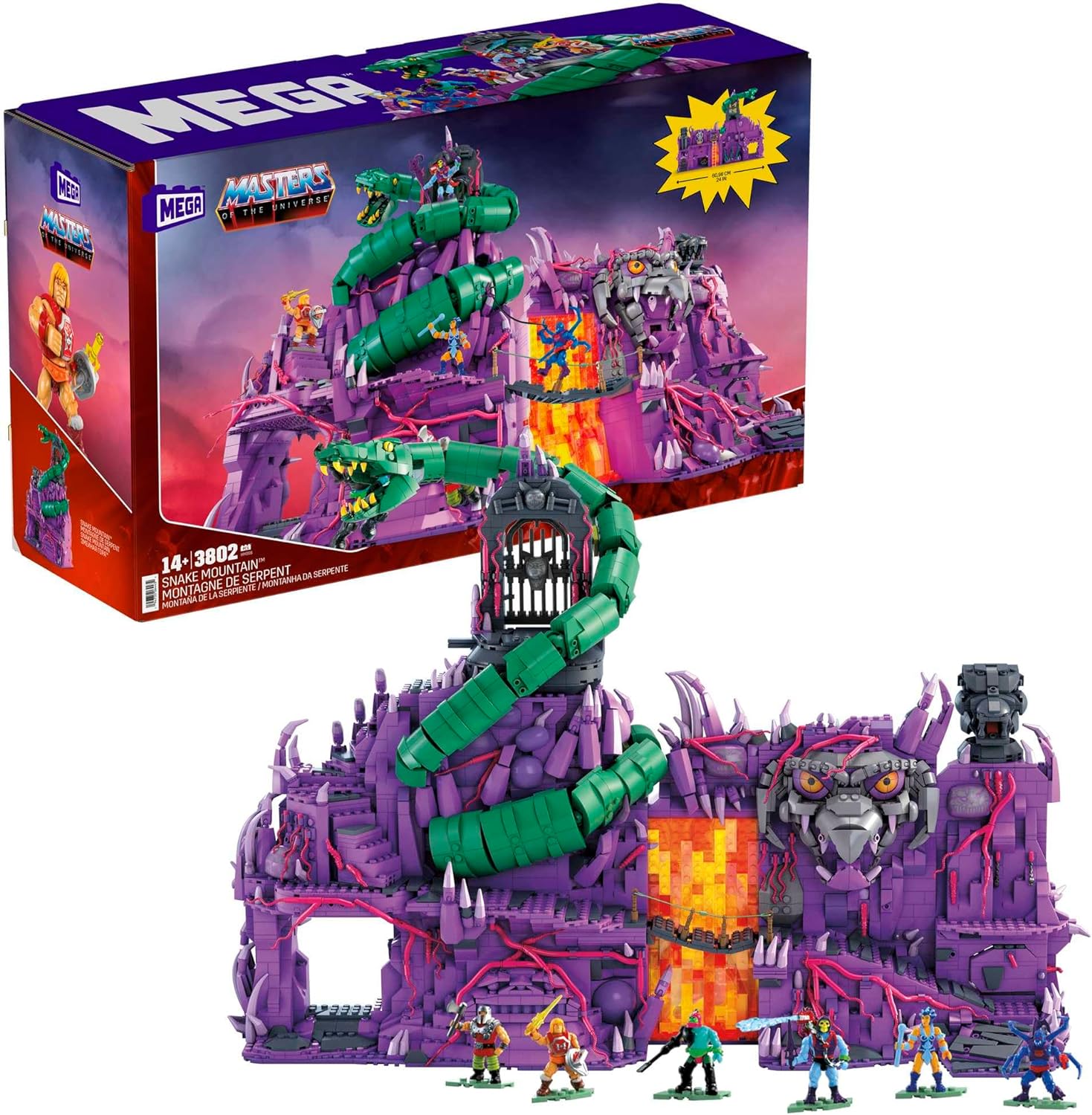MEGA Masters of The Universe Building Toys Set, Snake Mountain with 3802 Pieces, 24 Inches Wide, 6 Micro Action Figures, Adult Collectible