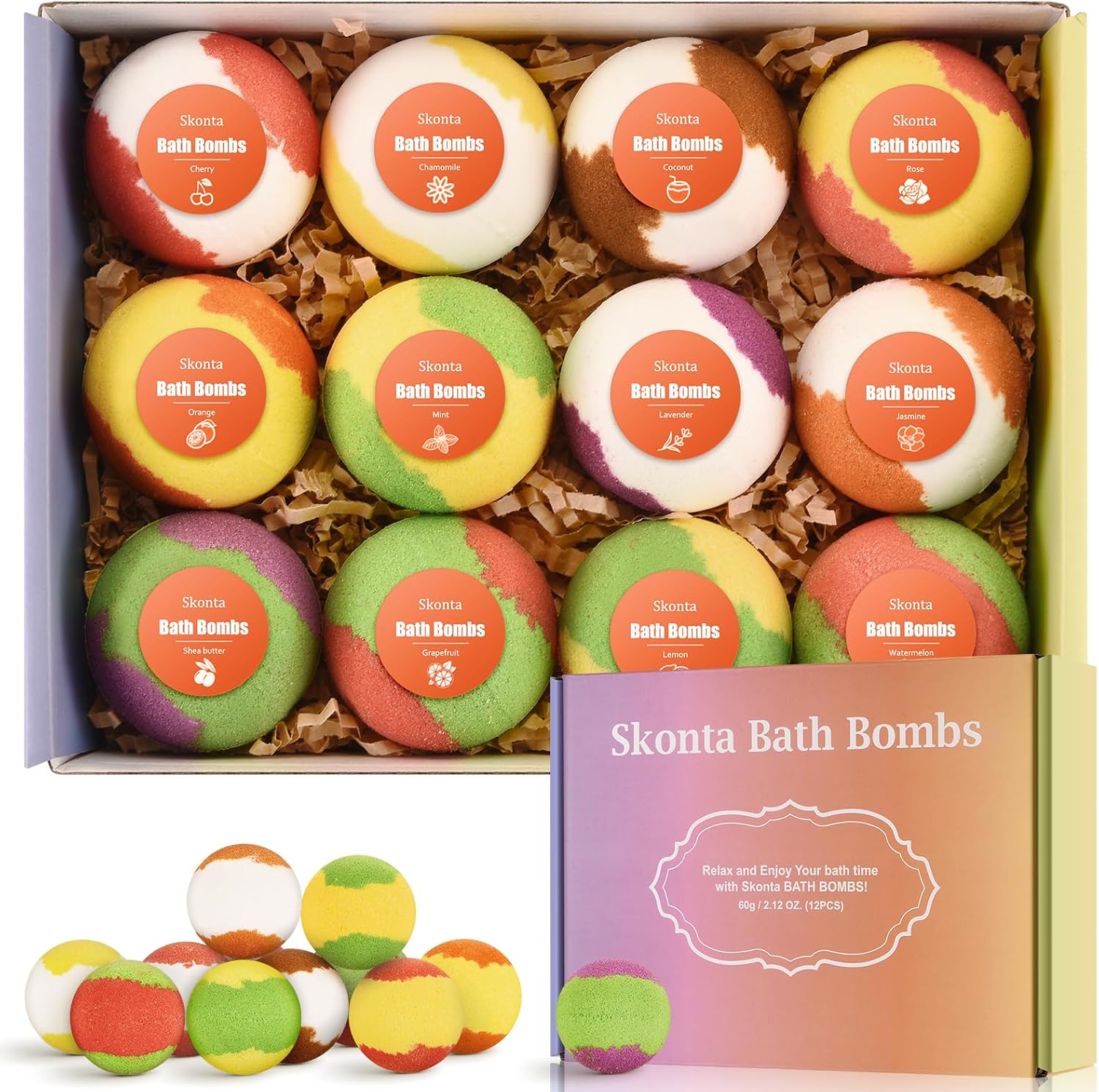 Skonta Bath Bombs Gift Set, 12-Pieces Handmade Fizzy Bubble Bath Bombs, Vegan & Cruelty Free, Perfect for Bubble and Spa Bath, Birthday Mothers Day Gifts Idea for Her/Him, Wife, Girlfriend Teens