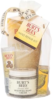 Burt's Bees Christmas Gifts, 3 Body Skincare Stocking Stuffers, Hand Repair Set, 3 Hand Creams plus Gloves - Almond Milk Hand Cream, Lemon Butter Cuticle Cream, Shea Butter Hand Repair Cream
