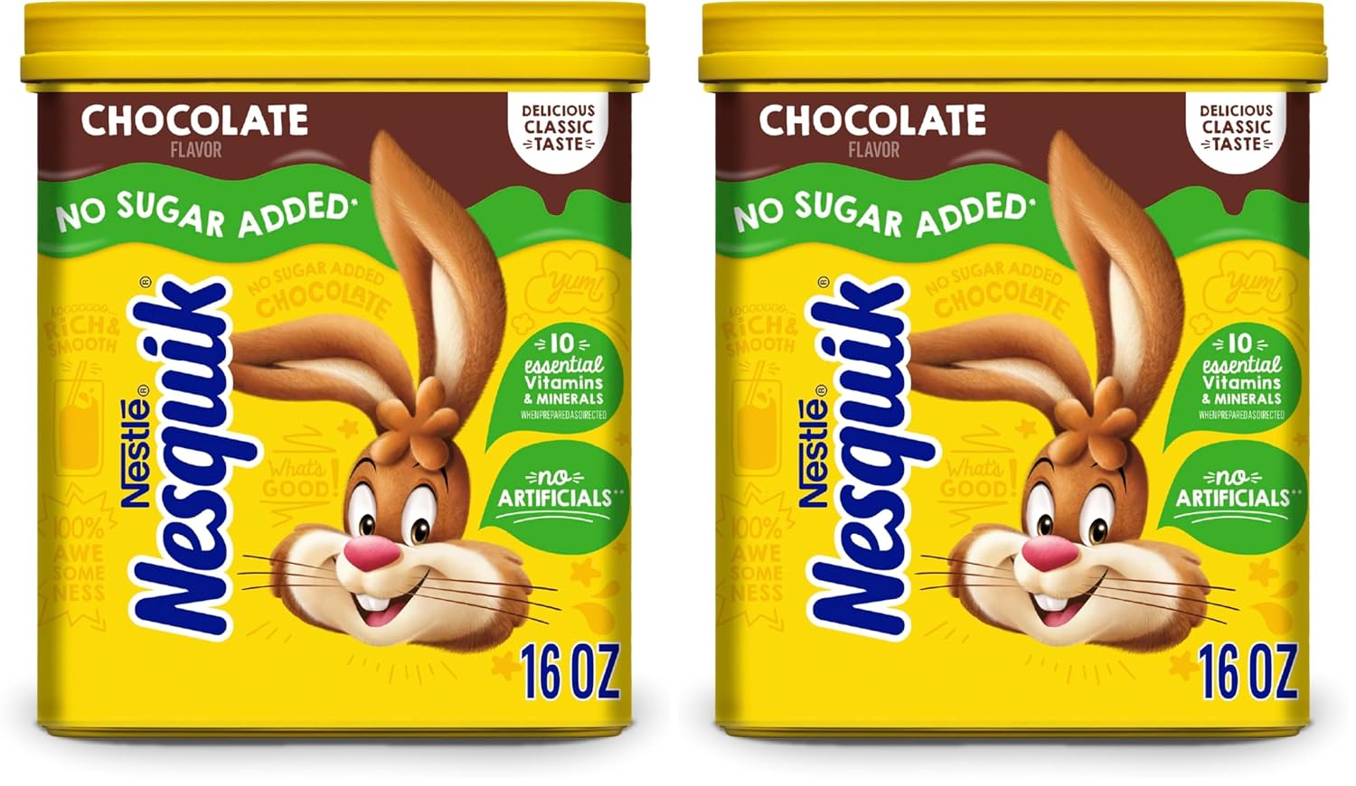 Nesquik Chocolate Powder No Sugar Added, 16 oz (Pack of 2)
