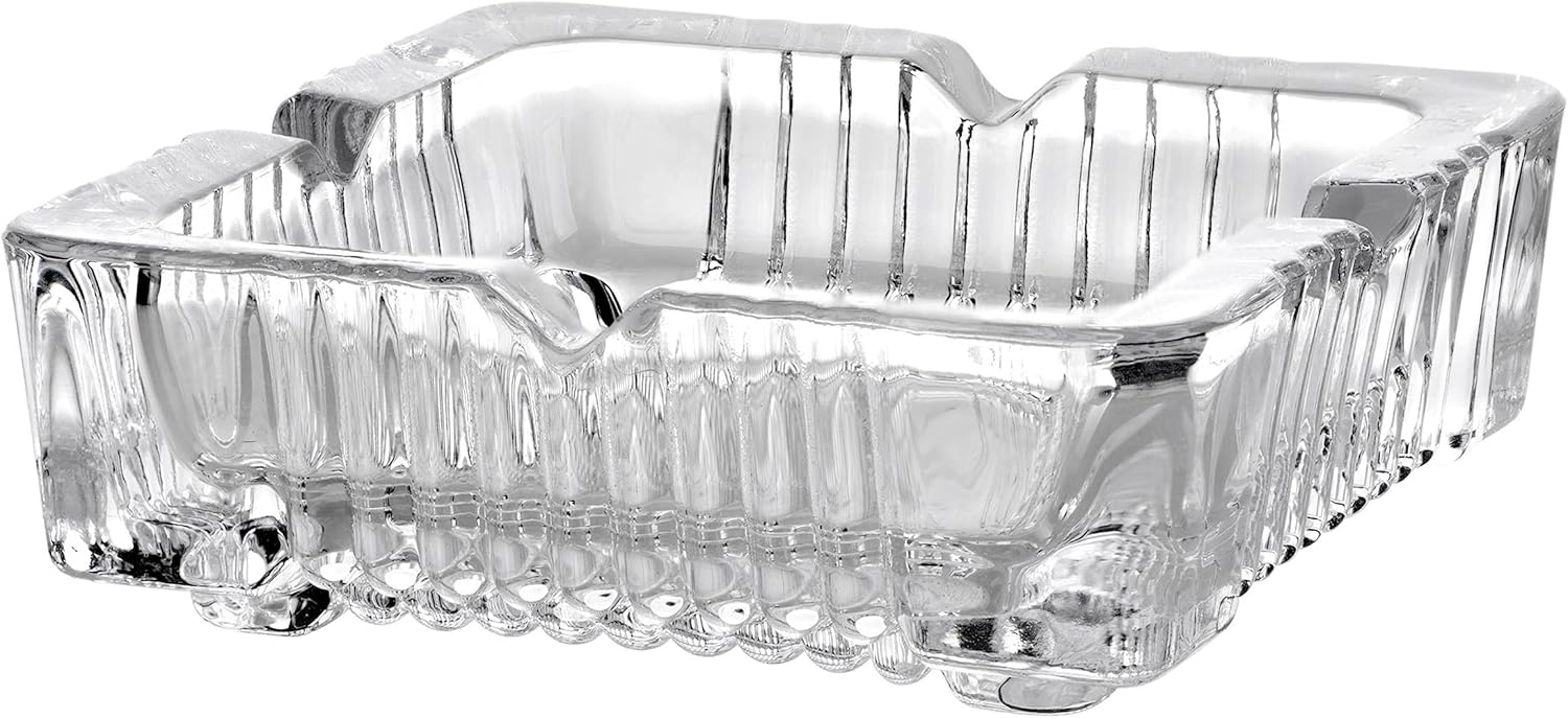 HOMESHOPA Square Glass Ashtray, 2 Pack Crystal Cut Transparent Glass Ash Tray for Cigarettes Cigars, Indoor Outdoor Home Office Restaurant Decorative Tabletop (12 X 12Cm)