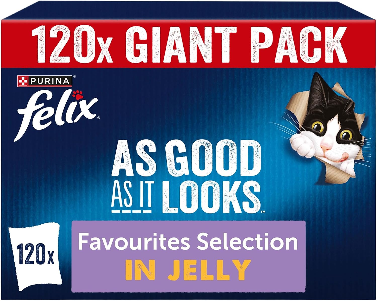 FELIX | As Good As It Looks Adult Wet Cat Food | Favourites Selection | Beef, Chicken, Tuna and Salmon in Jelly | 85g x 120 Pouches