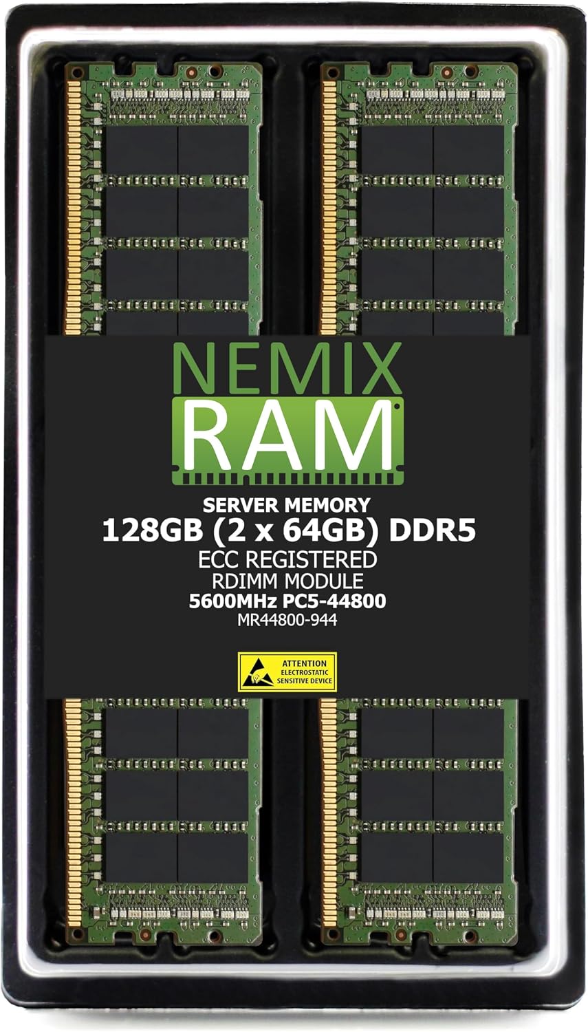 128GB (2X64GB) DDR5 5600MHz PC5-44800 4Rx4 1.1V CL46 288-PIN ECC Registered RDIMM NEMIX RAM Server Memory KIT