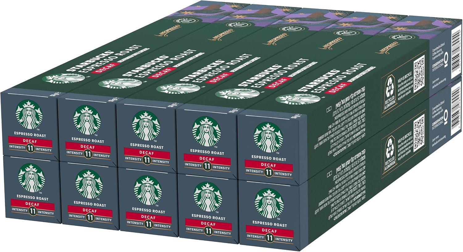 STARBUCKS Decaf Espresso Roast by Nespresso, Dark Roast, Coffee Capsules 10 x 10 (100 Capsules)