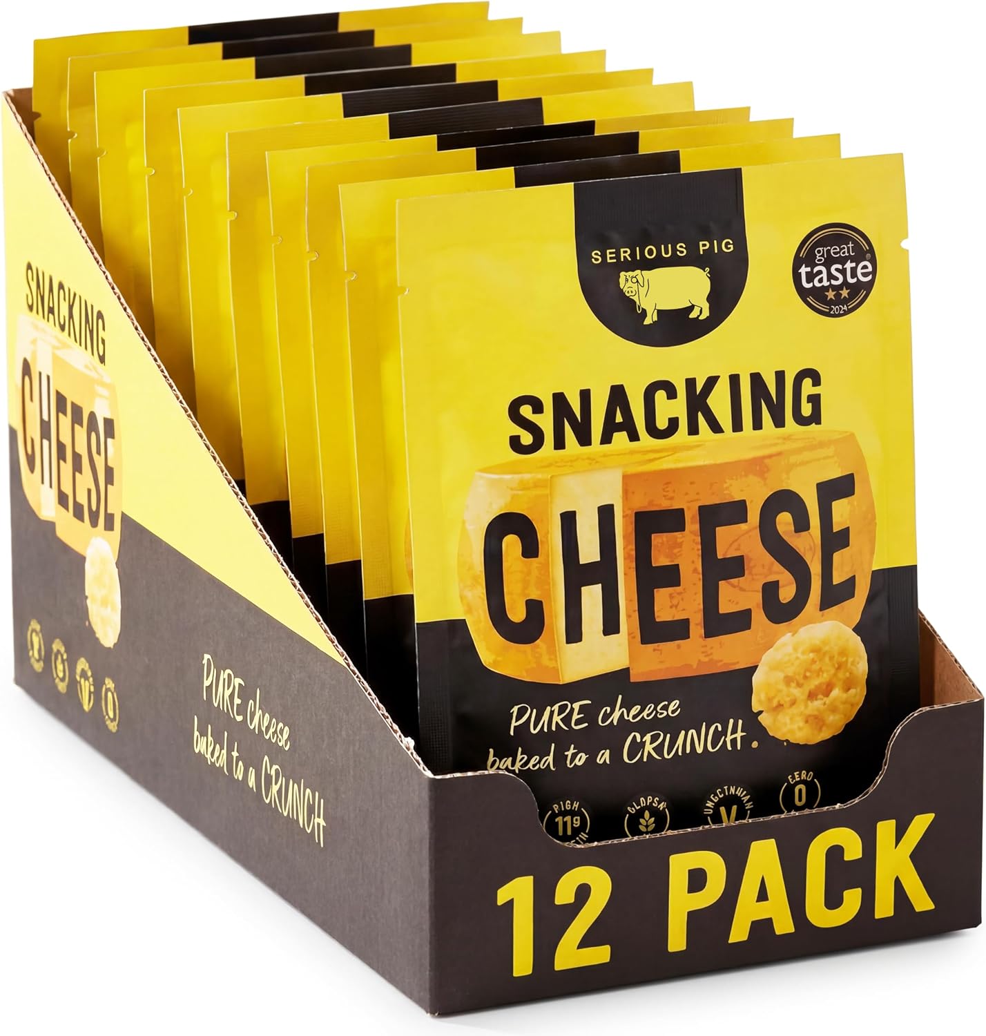 Serious Pig Snacking Cheese Classic - Crunchy Cheese Snacks, 100% Italian Cheese, High Protein, Keto, Gluten Free, Great Taste Award Winner (12 x 24g)