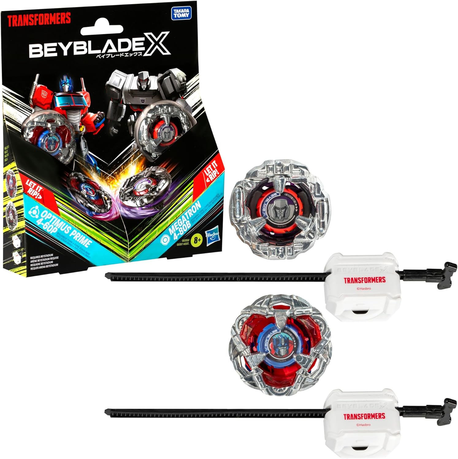 Beyblade X Transformers Collab Multipack, Optimus Prime 4-60P vs. Megatron 4-80B, Spinning Tops & Launchers Toys for 8+ Year Old Kids, Epic Autobots vs. Decepticons Battle