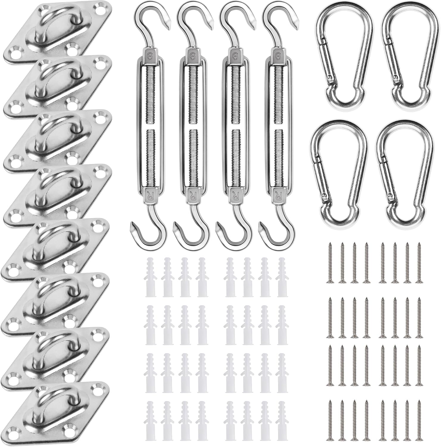 YOFIT Shade Sail Hardware Kit 6 inch for Triangle Rectangle Sun Shade Sail Installation, 304 Grade Stainless for Garden Outdoors, 80 Pcs