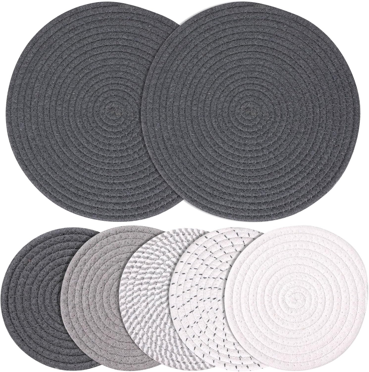 Billbotk 11.8" and 7" Hot Mats for Pots and Pans, 7 Woven Trivets for Hot Dishes, Pot Holders for Kitchen, Tabletop Accessories for Counter Heat Resistant