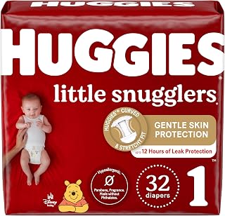 Huggies Size 1 Diapers, Little Snugglers Newborn Diapers, Size 1 (8-14 lbs), 32 Count