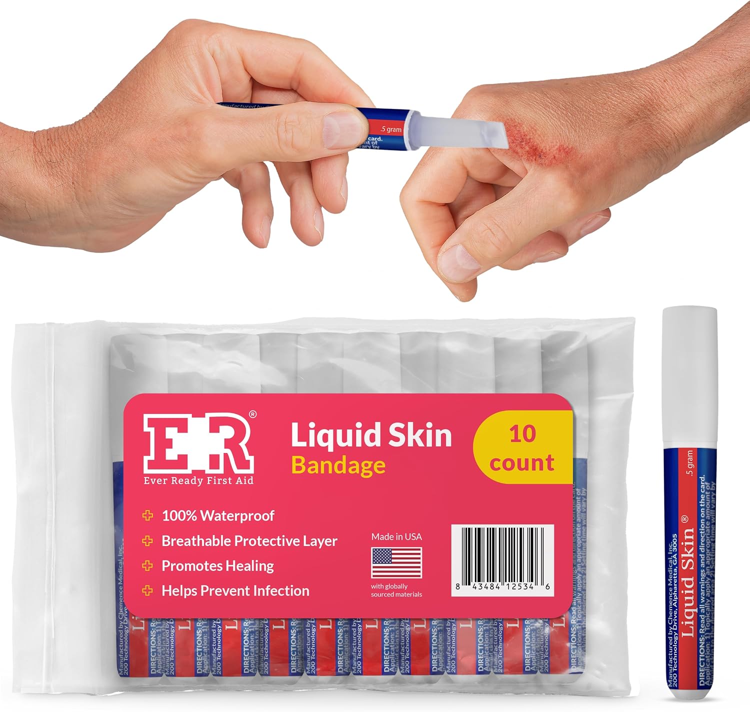 Liquid Bandage for Skin – Waterproof Skin Glue for Wound Closure, Flexible Liquid Barrier with Non-Sting Formula – Long-Lasting Liquid Bandage - 10 Count