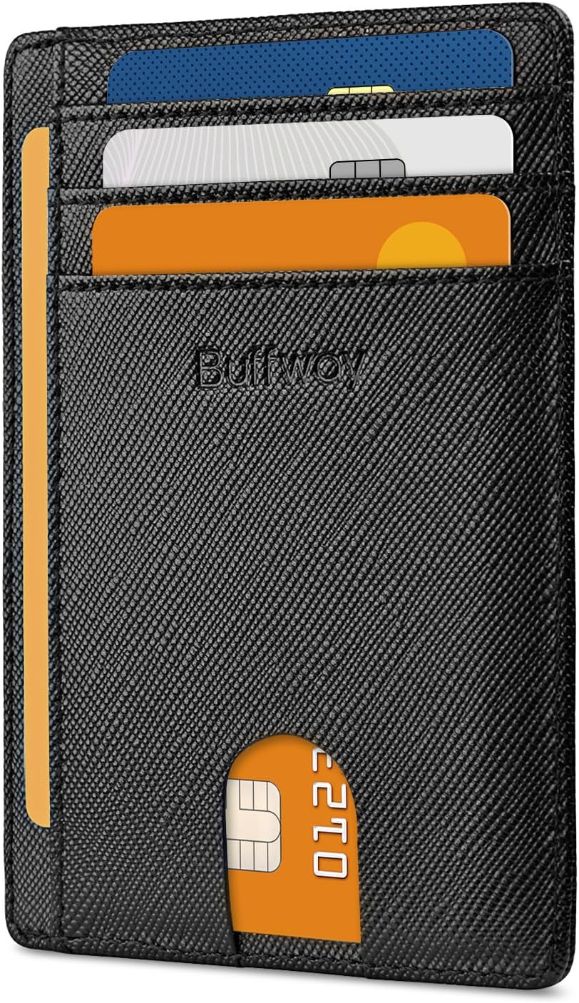 Buffway Slim Minimalist Front Pocket RFID Blocking Leather Wallets for Men and Women