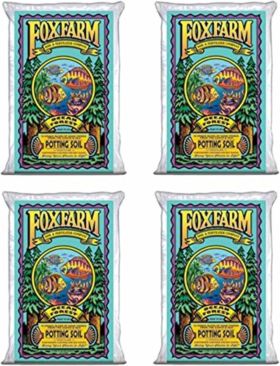 FoxFarm Ocean Forest Potting Soil, 1.5cu ft (Pack of 4) - Light, Aerated Texture, Designed for All Container Plants - pH Adjusted for Optimal Nutrient Uptake, Effectively Retains Moisture