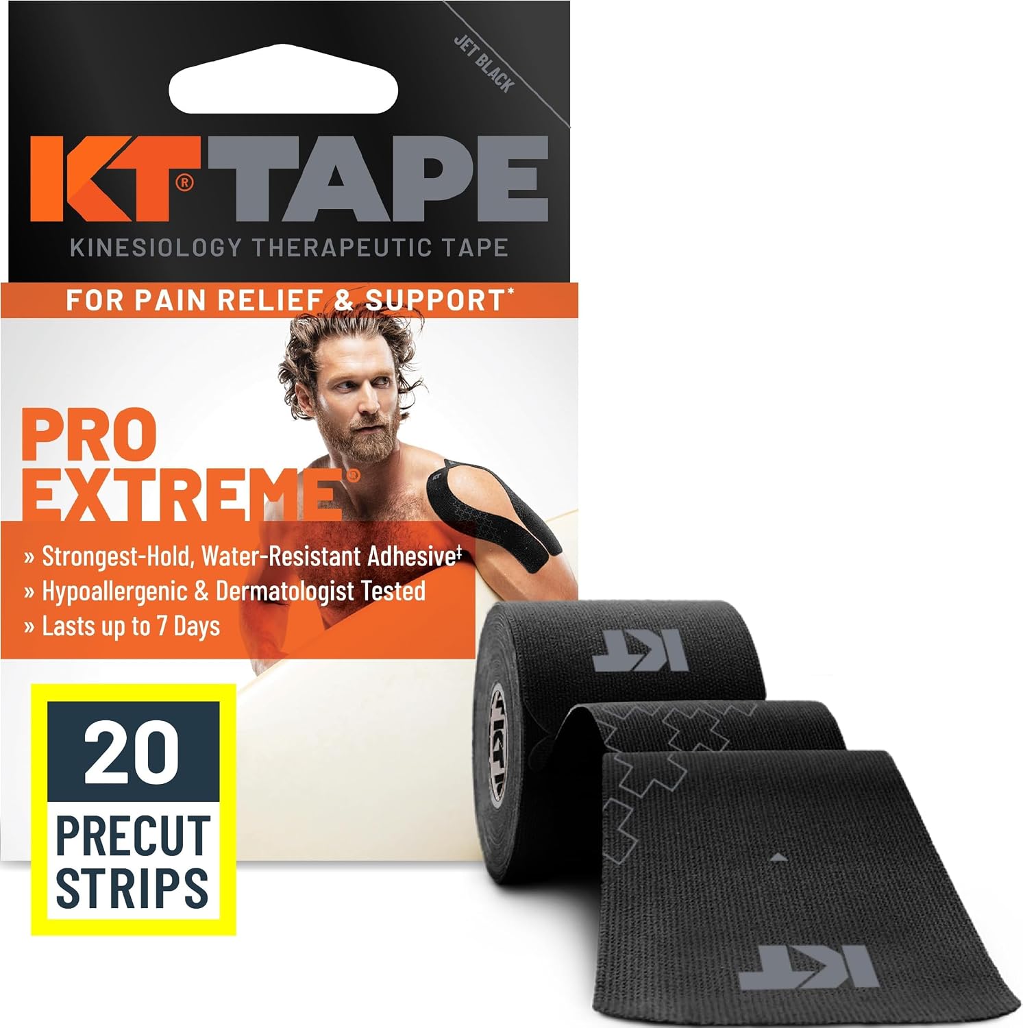 KT Tape Pro Extreme Therapeutic Elastic Kinesiology Sports Tape, 20 Pre Cut 10 inch Strips, 100% Synthetic Water Resistant Breathable, Pro & Olympic Choice