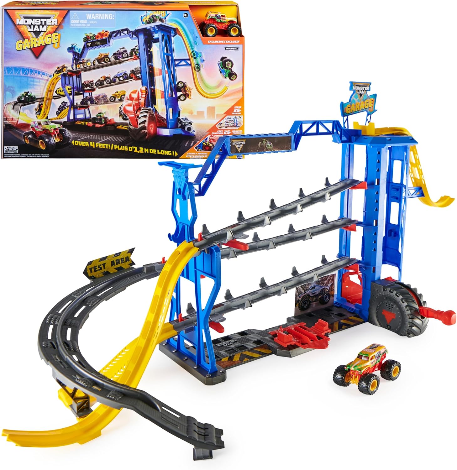 Monster Jam Garage Playset and Storage with Exclusive Grave Digger Monster Truck, Lights & Sounds, Kids Toys for Boys and Girls Ages 4 and Up
