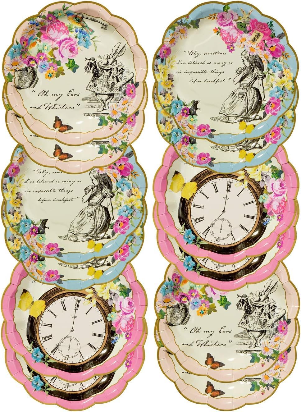 Talking Tables Pack of 12 (17cm) Alice in Wonderland Themed Disposable Party Paper Plates Mad Hatter Tea Supplies | Birthday Party Baby Shower Decorations Celebration