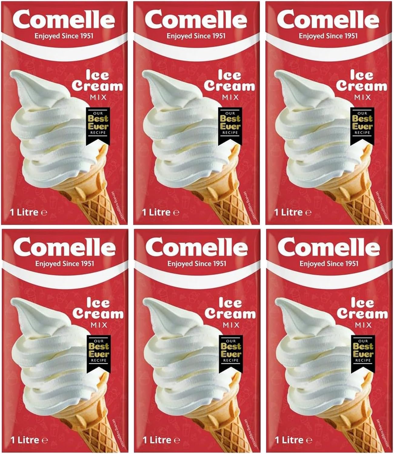 Comelle Vanilla Soft Serve Ice Cream Mix 1 Litre, Creamy Liquid Mix, Instant Ready to Freeze (Pack of 6, Total 6 Litres)