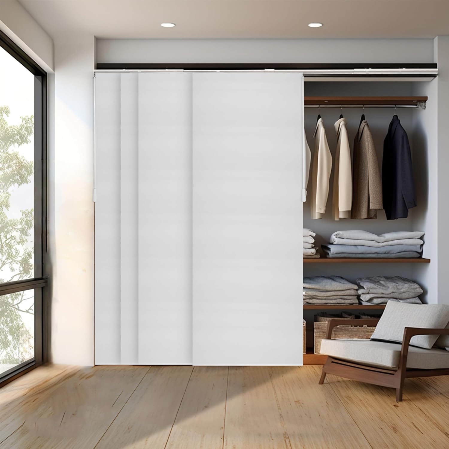 CHICOLOGY Blinds for Sliding Glass Doors, Vertical Blinds for Patio Doors, Room Divider,Skyrise White (Light Filtering) W:46-86 x H: 0-96 inch