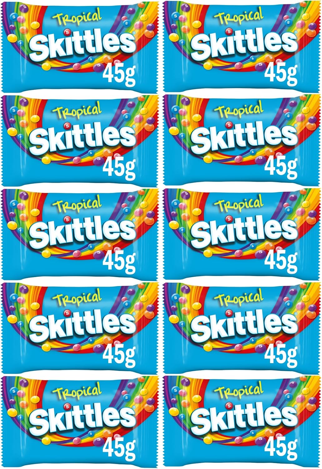 Skittles Vegan Chewy Sweets Tropical Fruit Flavoured Pouch Bag 45g (10 Pack)