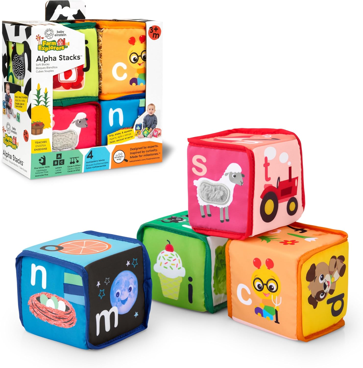 Baby Einstein Alpha Stacks Soft Blocks, Multisensory and Lightweight, Ages 3 Months and Up