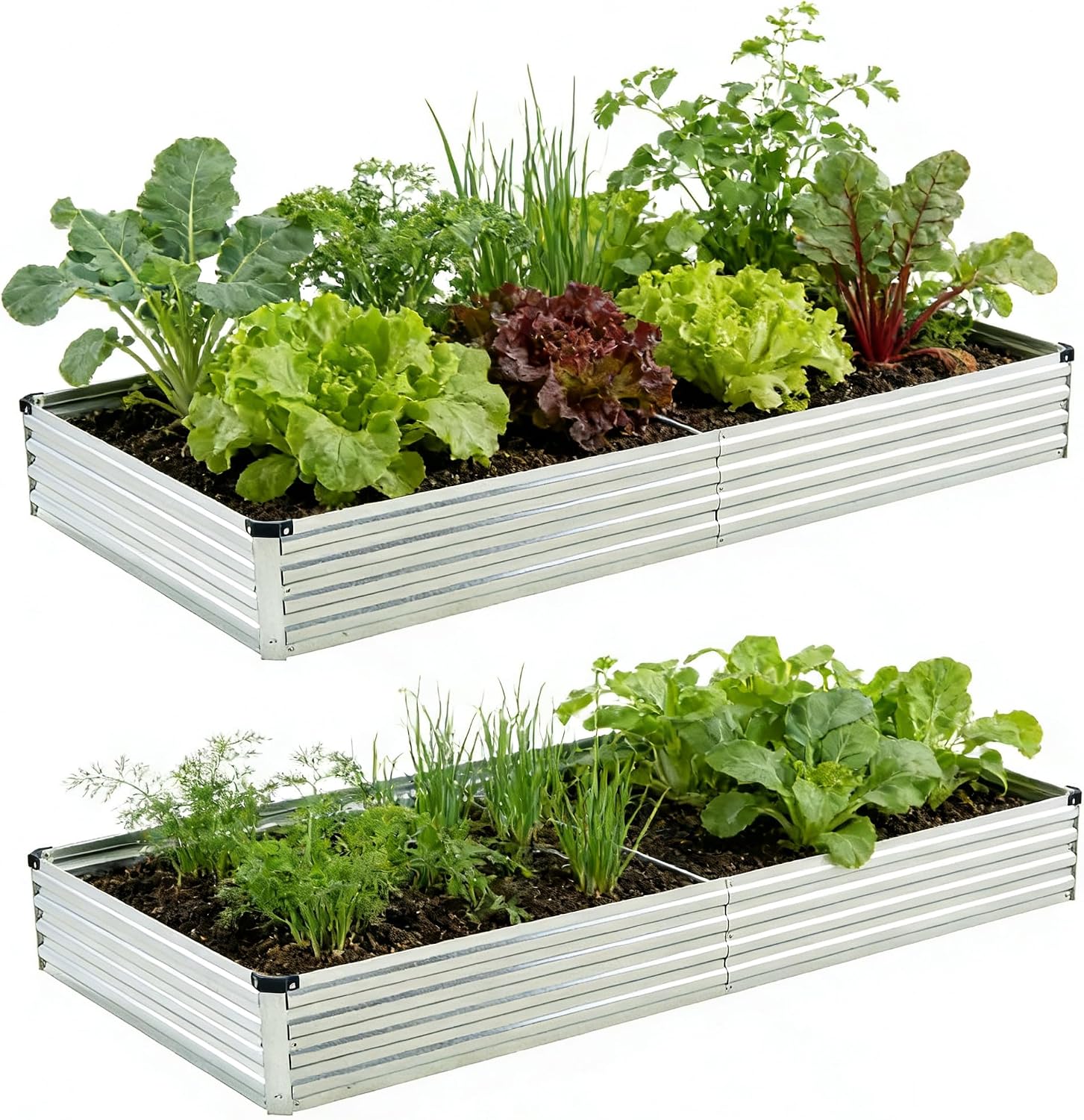 Foxlang 8x4x1ft(2 PCS) Galvanized Raised Garden Bed,Outdoor Planter Box Metal Patio Kit Planting Bed for Vegetables Flowers Herb,Silver