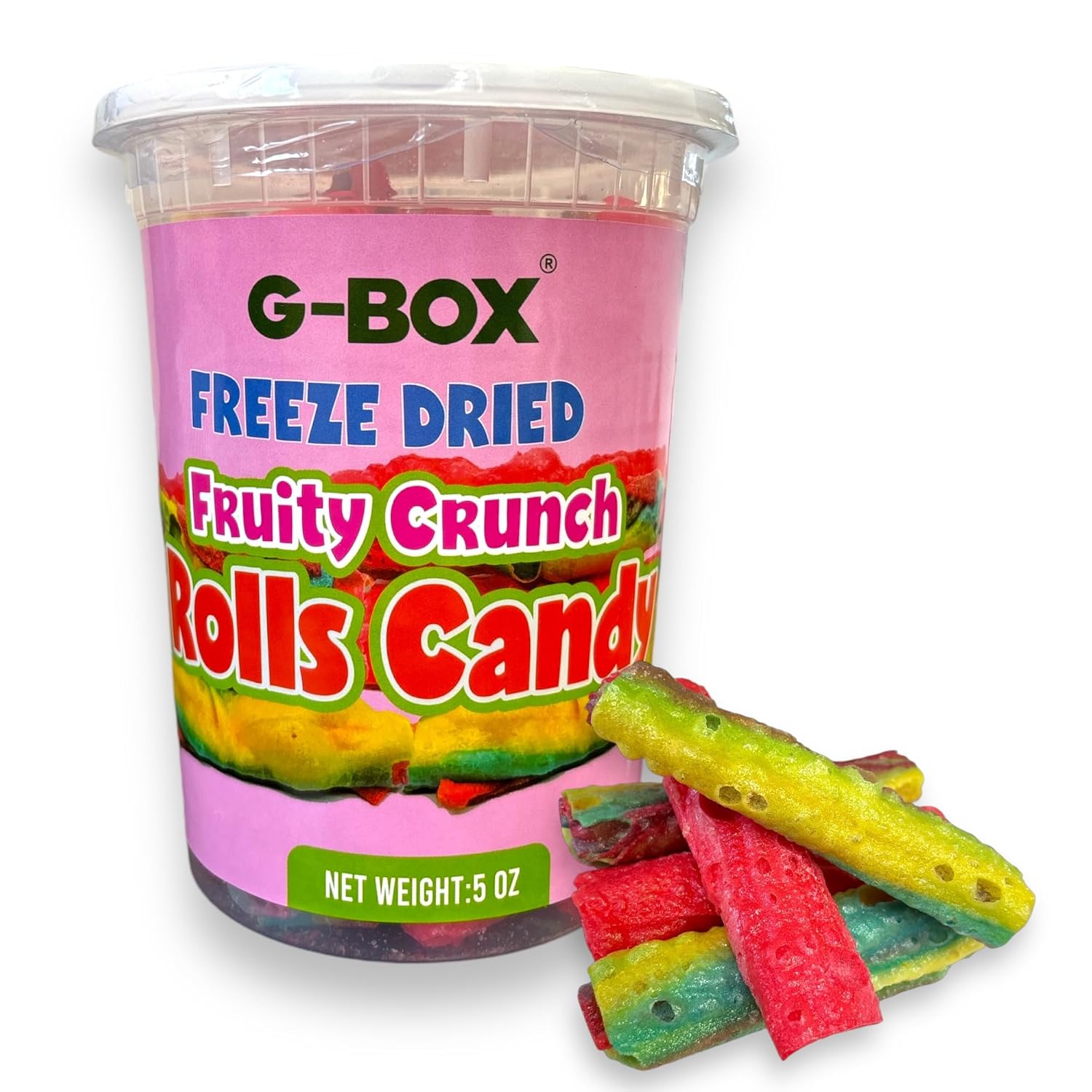 G-Box Freeze Dried Fruity Crunch Rolls Candy, TikTok Trend Items, Freeze Dried Candy, Freeze Dried Strawberries, Delightful Crunchy Fruity Flavorful Burst, Air-tight Sealed in a Deli Container (Large)