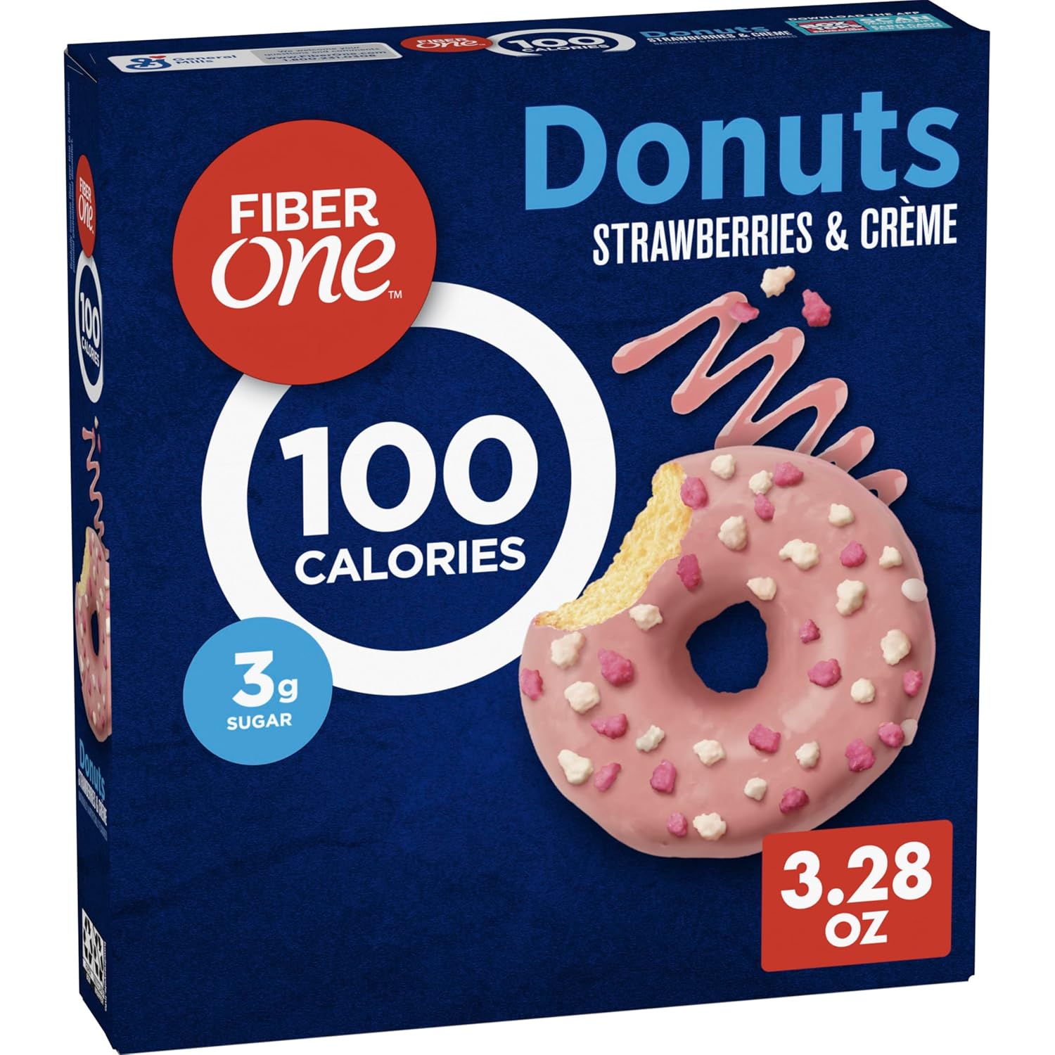 Fiber One 100 Calorie Donuts, Strawberries and Creme, 3g Sugar, 4 Ct, 3.28 oz