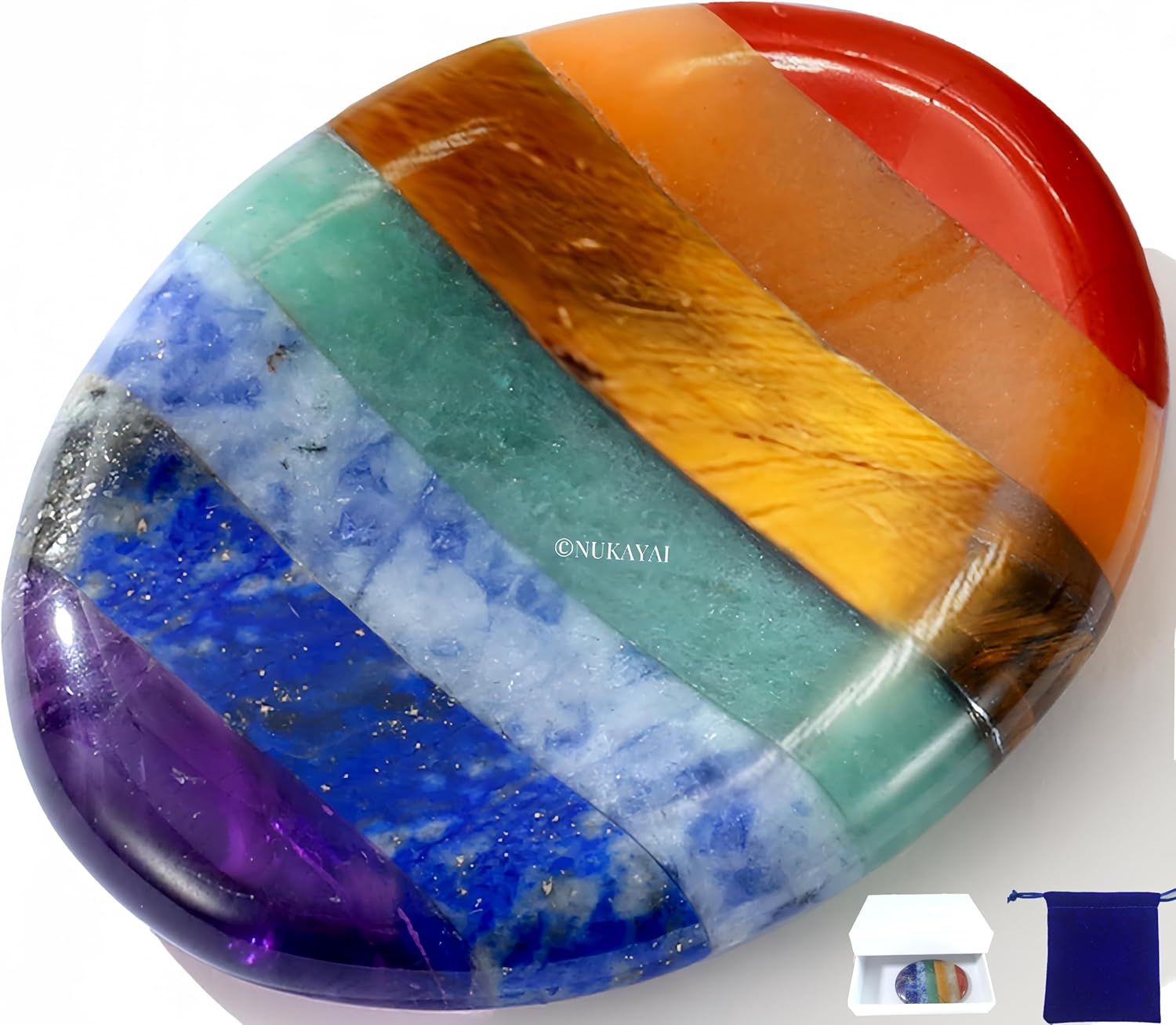 Thumb Worry Stone Crystals and Healing Stones for Anxiety Sensory 7 Chakra Oval Natural Tiny Meditation Accessories Mental Health Gifts Fidget Depression Stress Anxiety Relief Items for Women