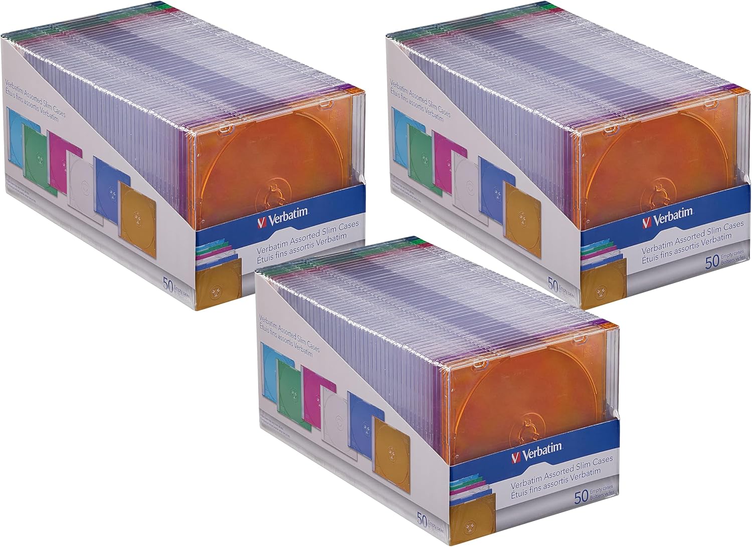 Verbatim CD DVD Blu-Ray Disc Slim Storage Disc Cases 0.2 inches Assorted Colors (40 Clear - 10 Colors) -71128 (Pack of 150)