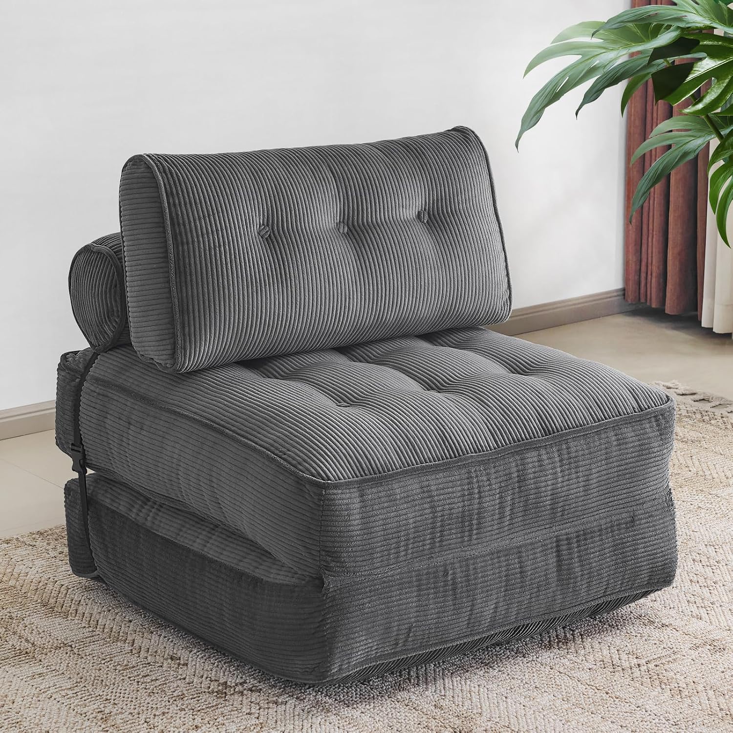 Furnimart Twin Size Folding Sofa Bed, 3 in 1 Convertible Sleeper Chair, Modern Single Sofa Lounge Chair, Small Pull Out Sleep Bed, Floor Futon Couch for Living Room, Corduroy Dark Grey