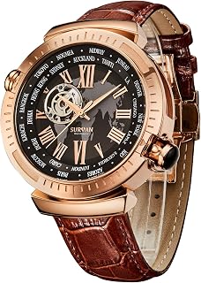 Automatic Watches for Men, Leather Strap Mechanical Watch, Water Resistant Skeleton Watch, Self Winding Watches for Men (No Battery Needed)