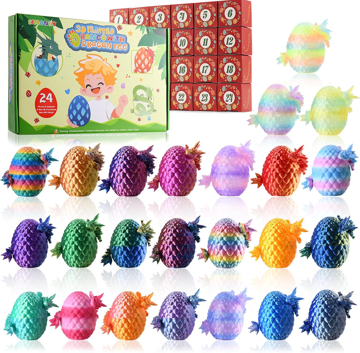 EIMONEY Advent Calendar 2026,24PCS 3D Printed Dragon Eggs with Dragon Inside,Movable Dragon Realistic Slithering Design,3D Printed Dragon Toy, for Adults and Kids(24PCS-Multicolor)