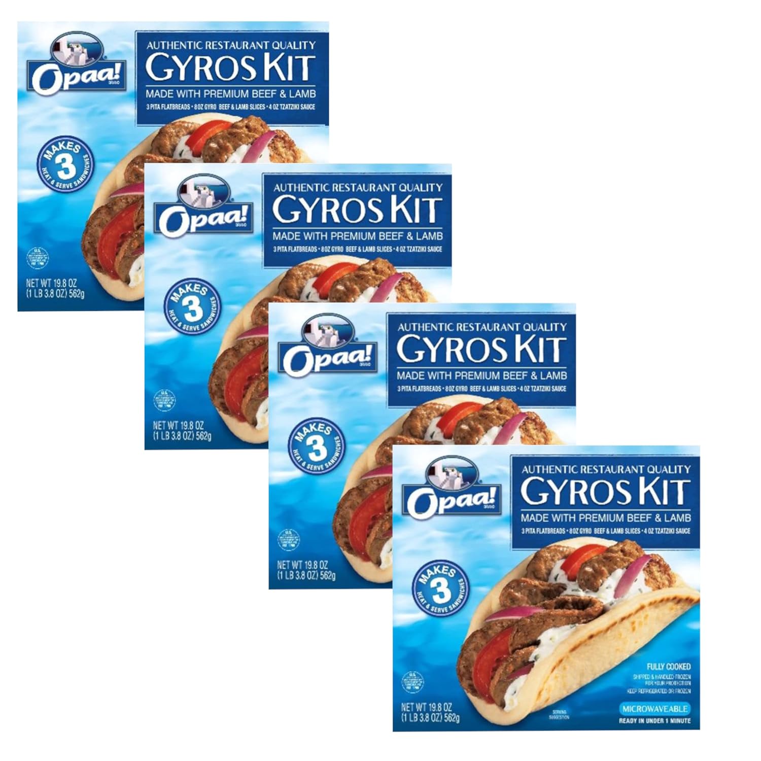 Opaa! Authentic Restaurant Quality Gyros Kit - Made with Pita Flatbread, Premium Quality Beef and Lamb - 4 Pack (19.8oz Each)