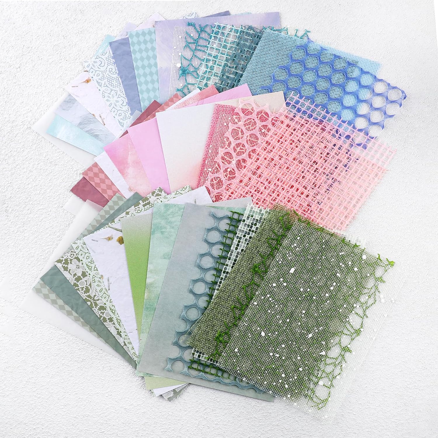 Jeffdad 45Pcs Scrapbook Textured Paper, A5 Size Craft Scrapbooking Paper Mix Mesh Fabric Mulberry Paper for Scrapbooking, Junk Journals, Journaling Supplies, DIY Paper Craft Supp(Type Two)