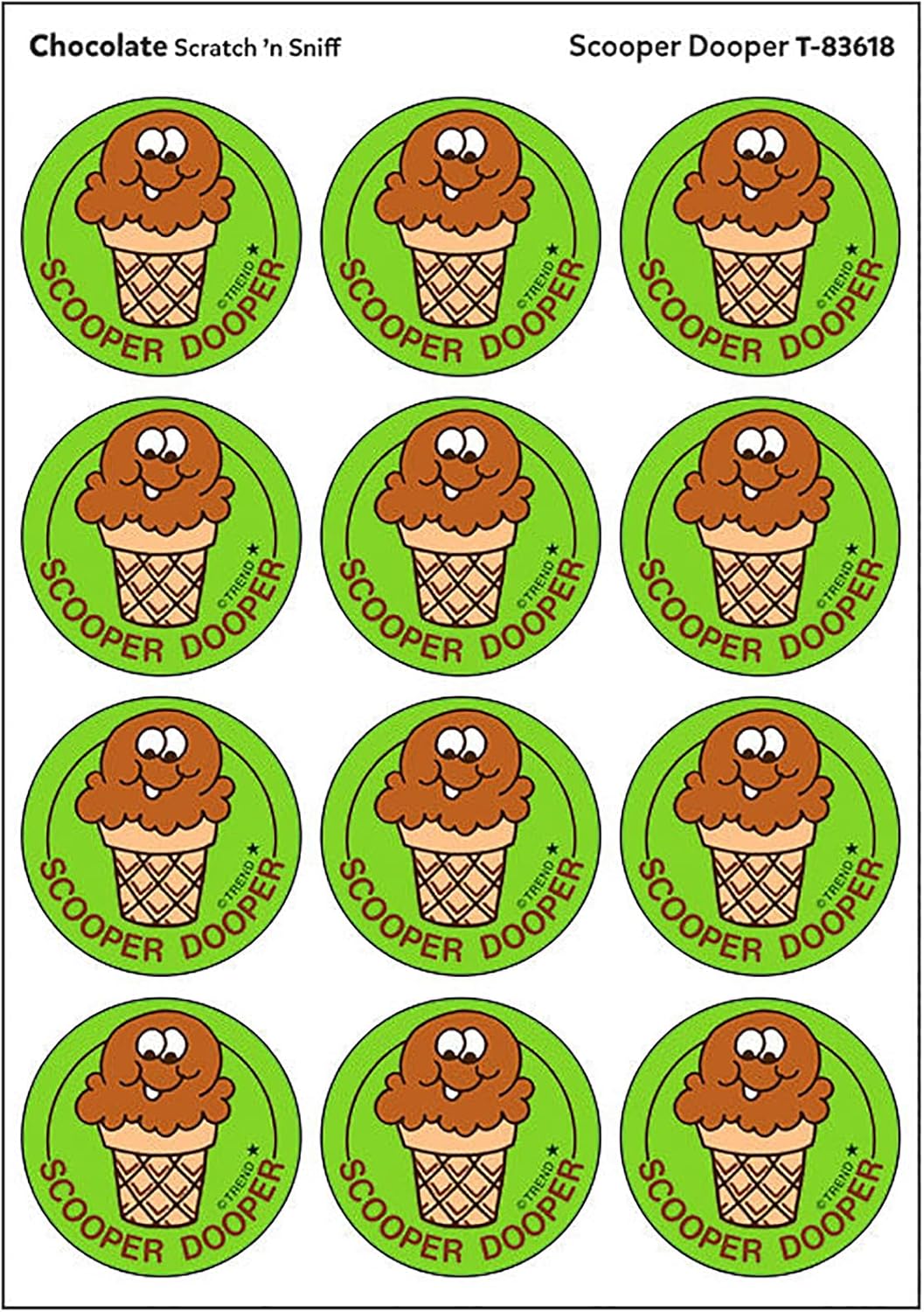 Scooper Dooper/Chocolate Scent Retro Stinky Stickers by TREND; 24/Pack - Authentic 1980s Designs!
