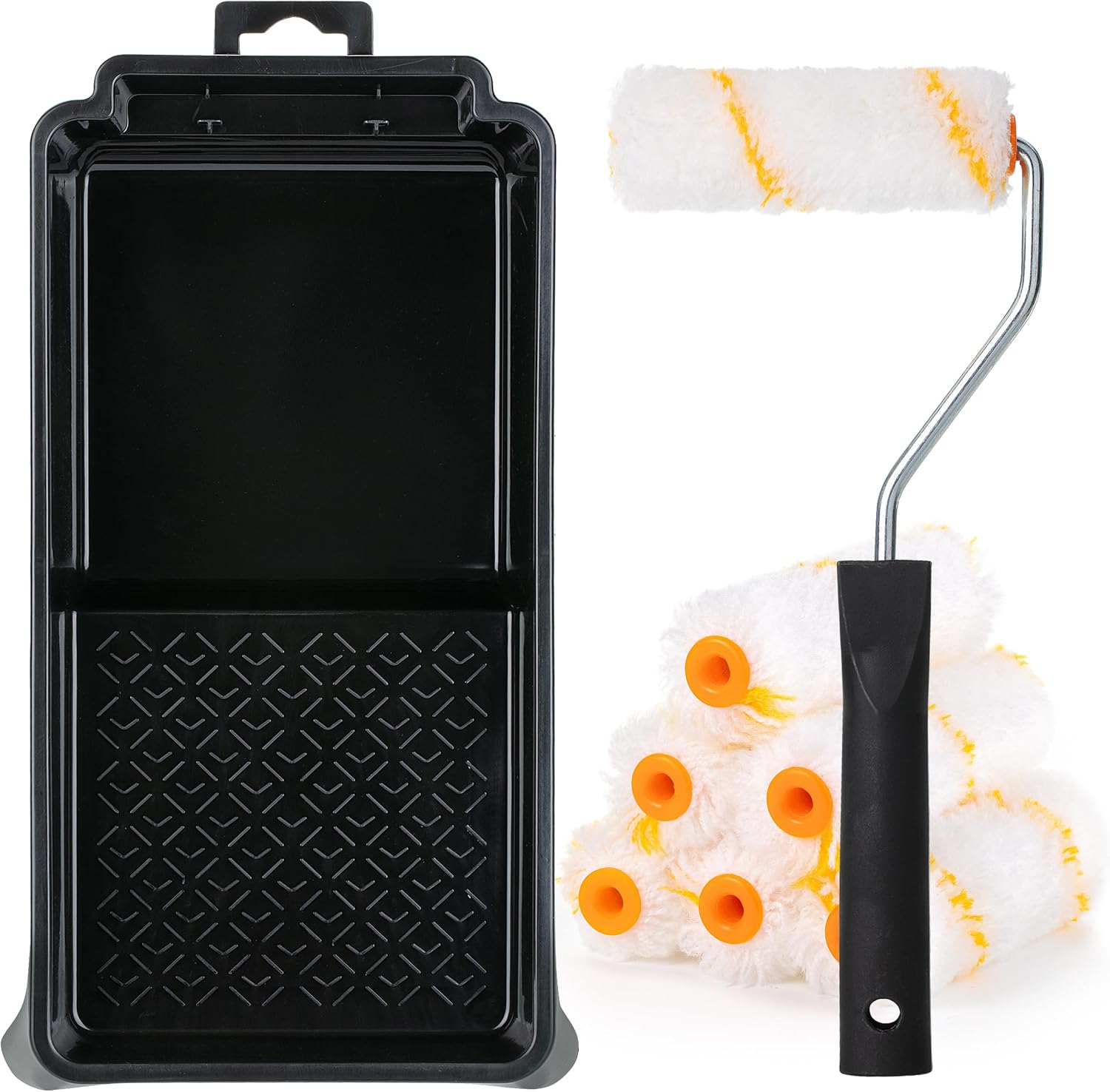 Bates- 4 Inch Paint Roller Kit, 8 pcs, Small Paint Roller Kit, 1x Plastic Paint Tray, 1x Roller Frame & 6X Microfiber Covers