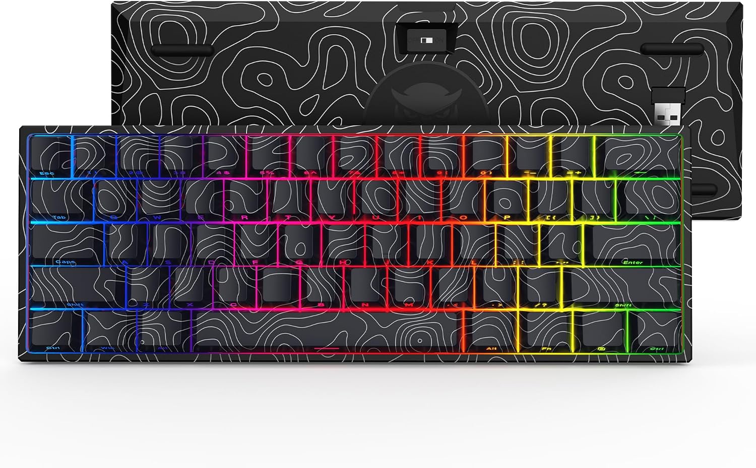 HITIME 60% Percent Keyboard, Topographic Theme Keyboard, XVX M61 Pro Bluetooth/2.4GHz/USB-C Wireless Mechanical Gaming Keyboard, Hot Swappable Creamy Keyboard, Pre-lubed Switch Custom Keyboard RGB