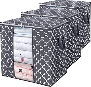 WISELIFE Storage Bags [3 Pack/100L] Large Blanket Clothes Organization and Storage Containers for Comforters,Bedding, Foldable Organizer with Reinforced Handle, Clear Window, Sturdy Zippers,Gray