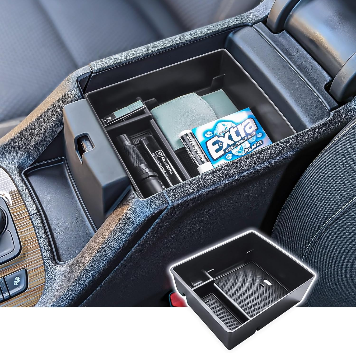 RUNROAD Center Console Organizer Compatible with GMC Acadia 2017-2023 Accessories, Insert Armrest Storage Tray Console Organizer Secondary Storage Box, Black