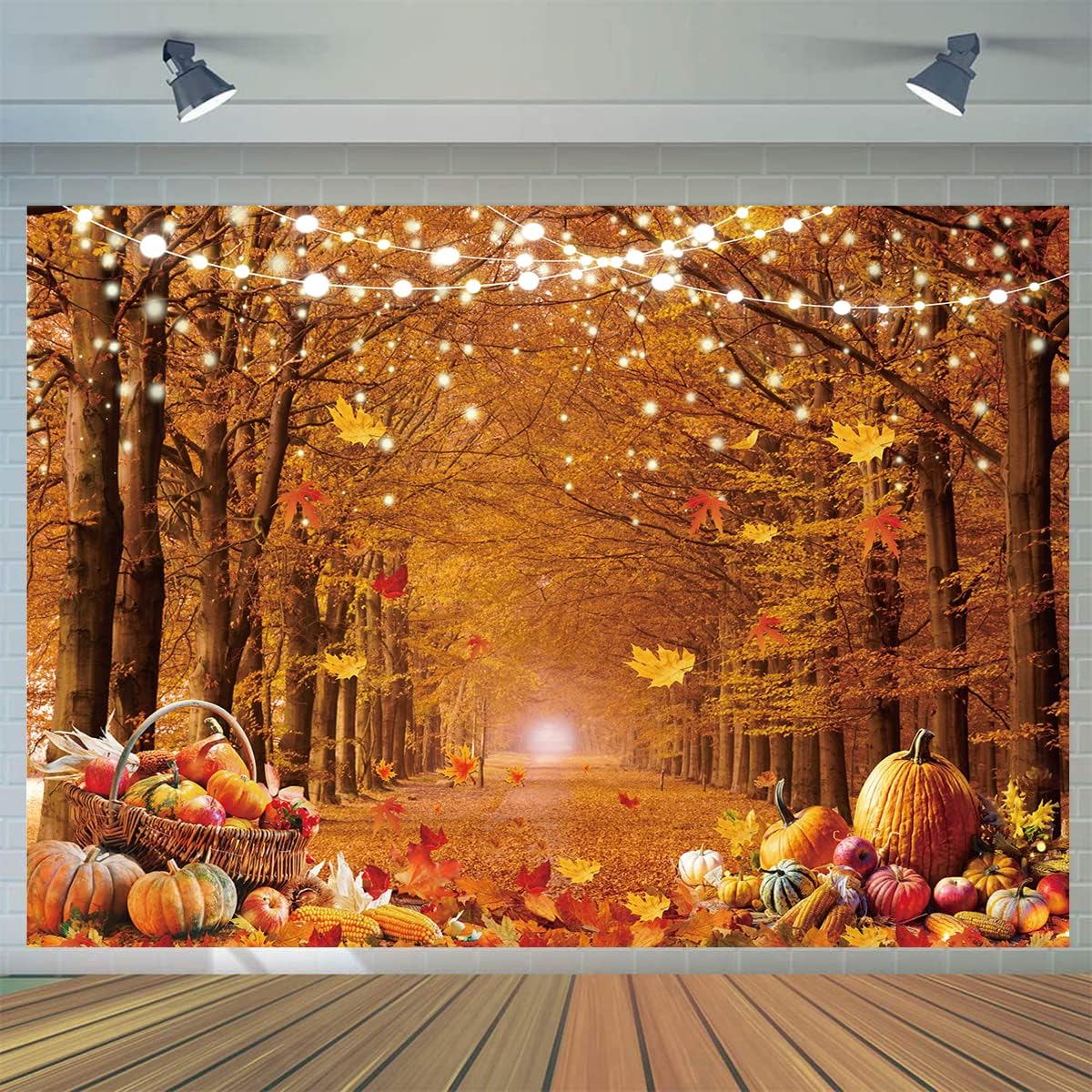 CYLYH 7x5ft Fall Photography Backdrop Autumn Maple Forest Leaves Pumpkin Party Background Thanksgiving Party Supplies Farm Harvest Event Banner Thanksgiving Photo Booth Props