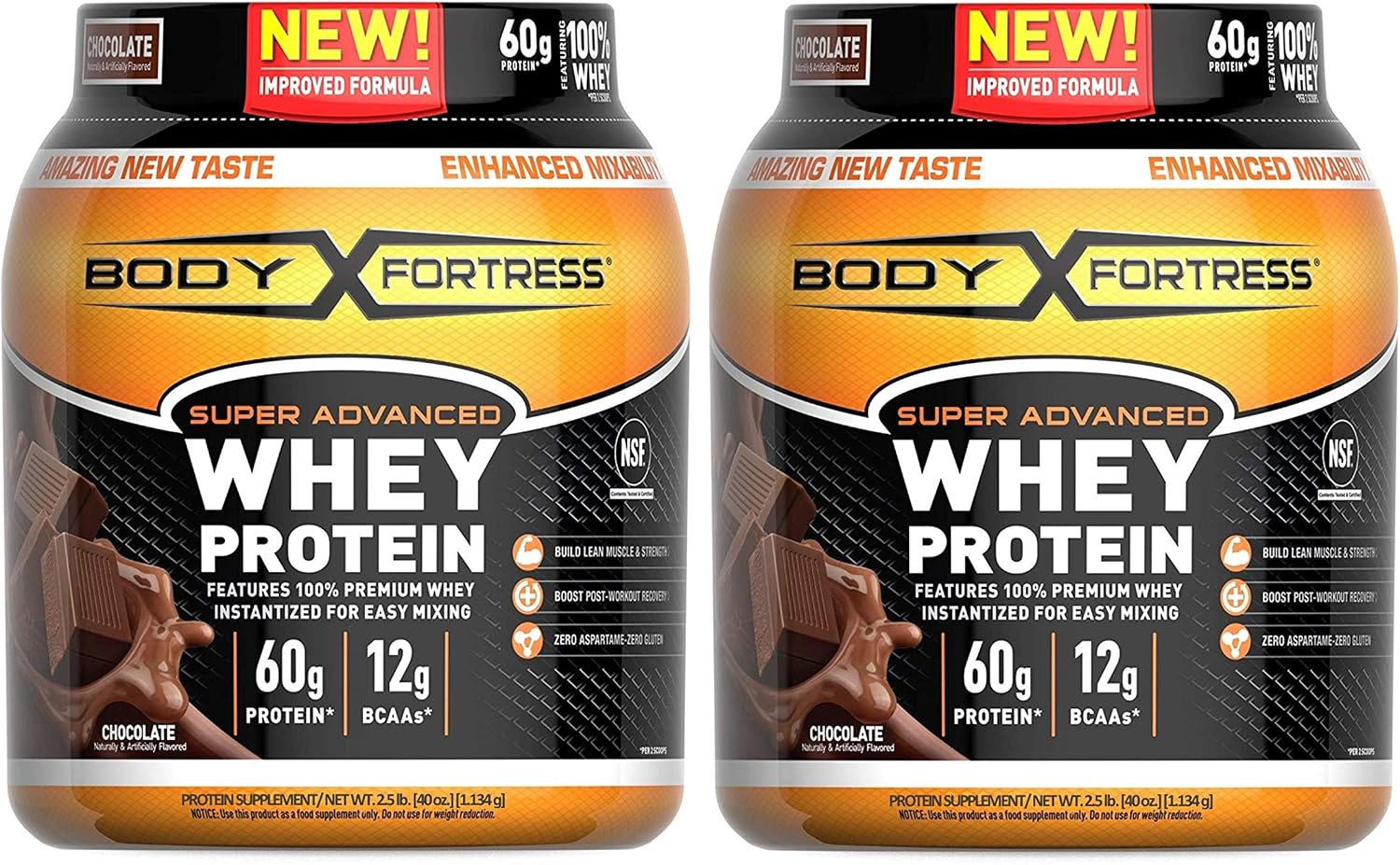 Body Fortress Super Advanced Whey Protein Powder, Gluten Free, Chocolate Flavor, 2 Pound, Pack of 2
