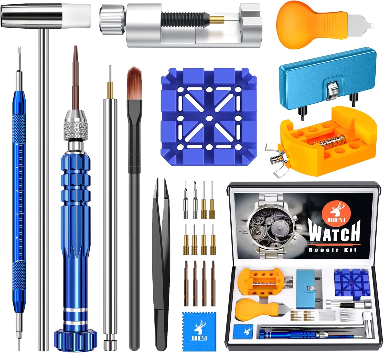 JOREST Watch Repair Tool Kit, for Watch Back and Link Removal & Battery Replacement & Strap Adjustment, Screwdriver Set, Opening Tool, Cleaning Kit, Case Opener