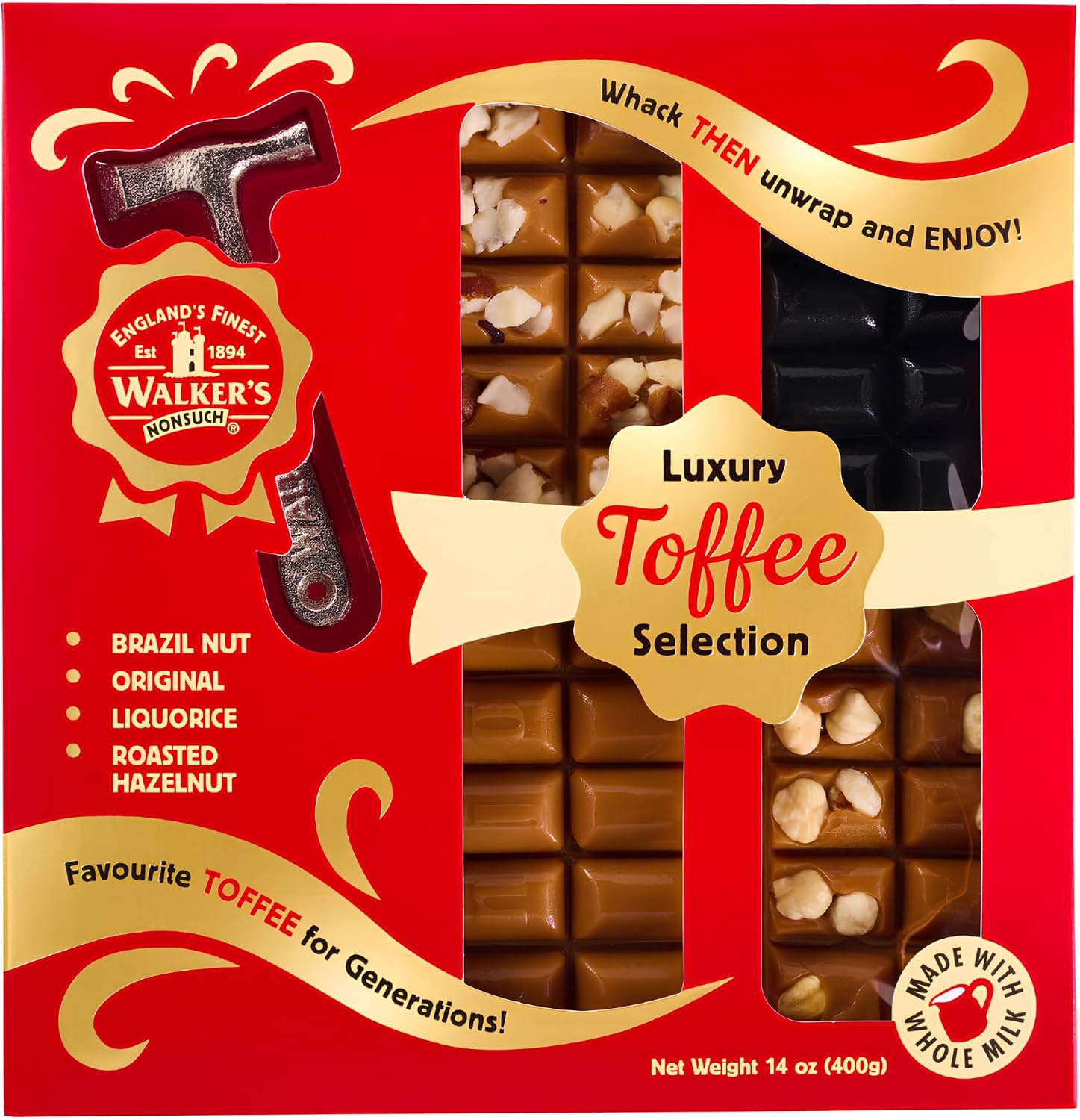 WALKER'S NONSUCH LUXURY TOFFEE SELECTION HAMMER PACK 400g TOFFEE LOVERS