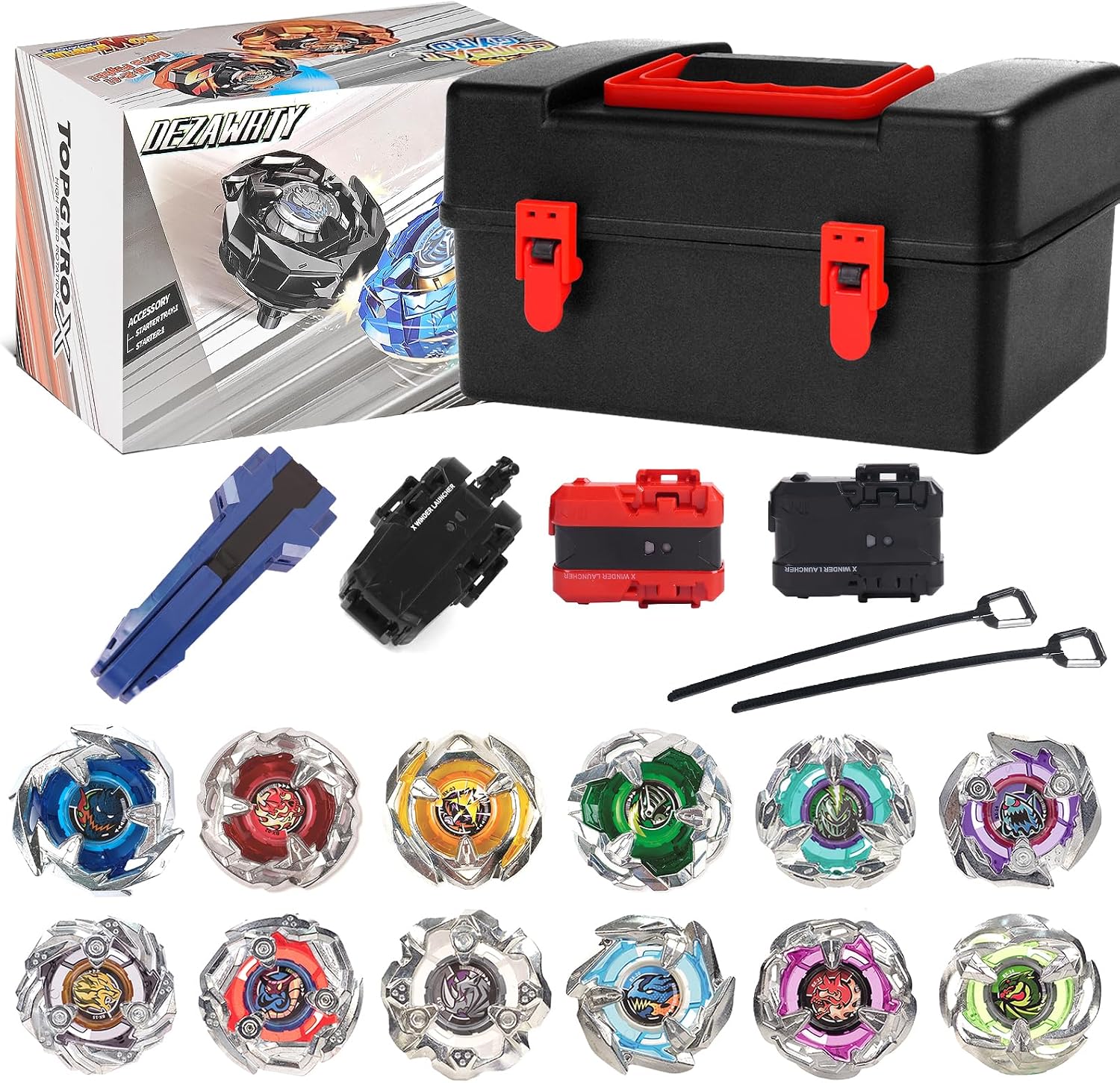 X Battle Set, 12 Spinning Tops, 3 Launchers and 1 Grip, Combat Game Ages 6+