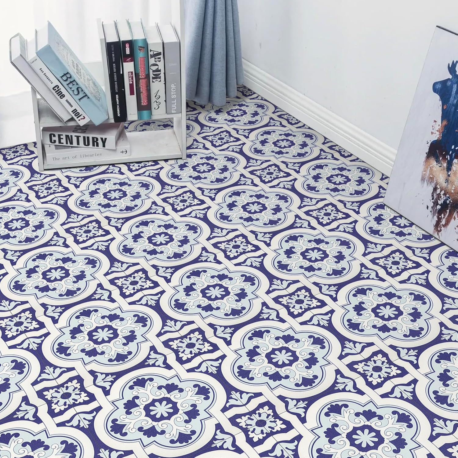 Elffloor Peel and Stick Floor Tiles, Vinyl Flooring Self Adhesive Floor Tile, Waterproof Stick on Bathroom Kitchen, Blue PVC Material 30X30cm 36pcs